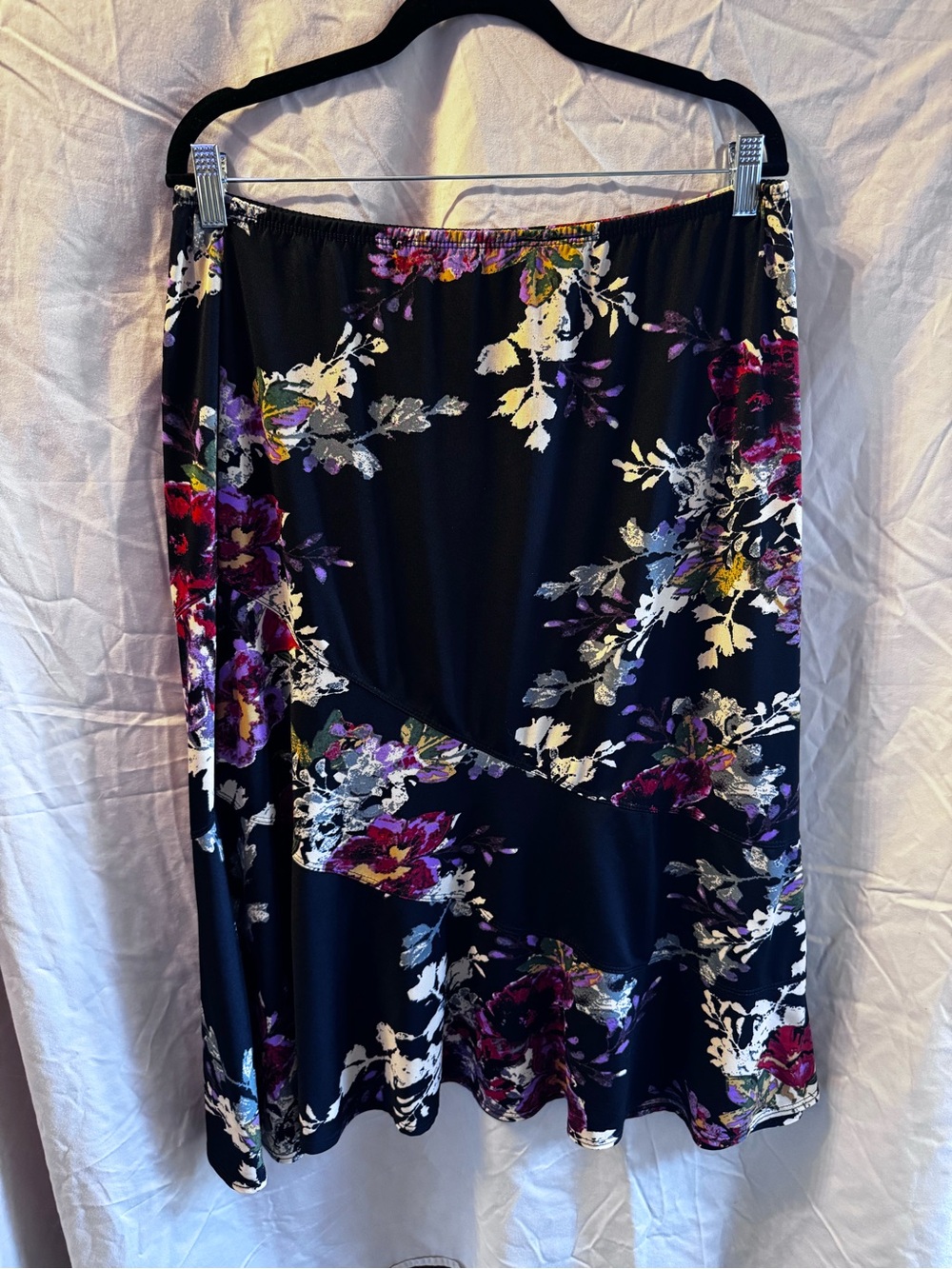 Notations Black Floral A-Line Skirt with Purple Accents